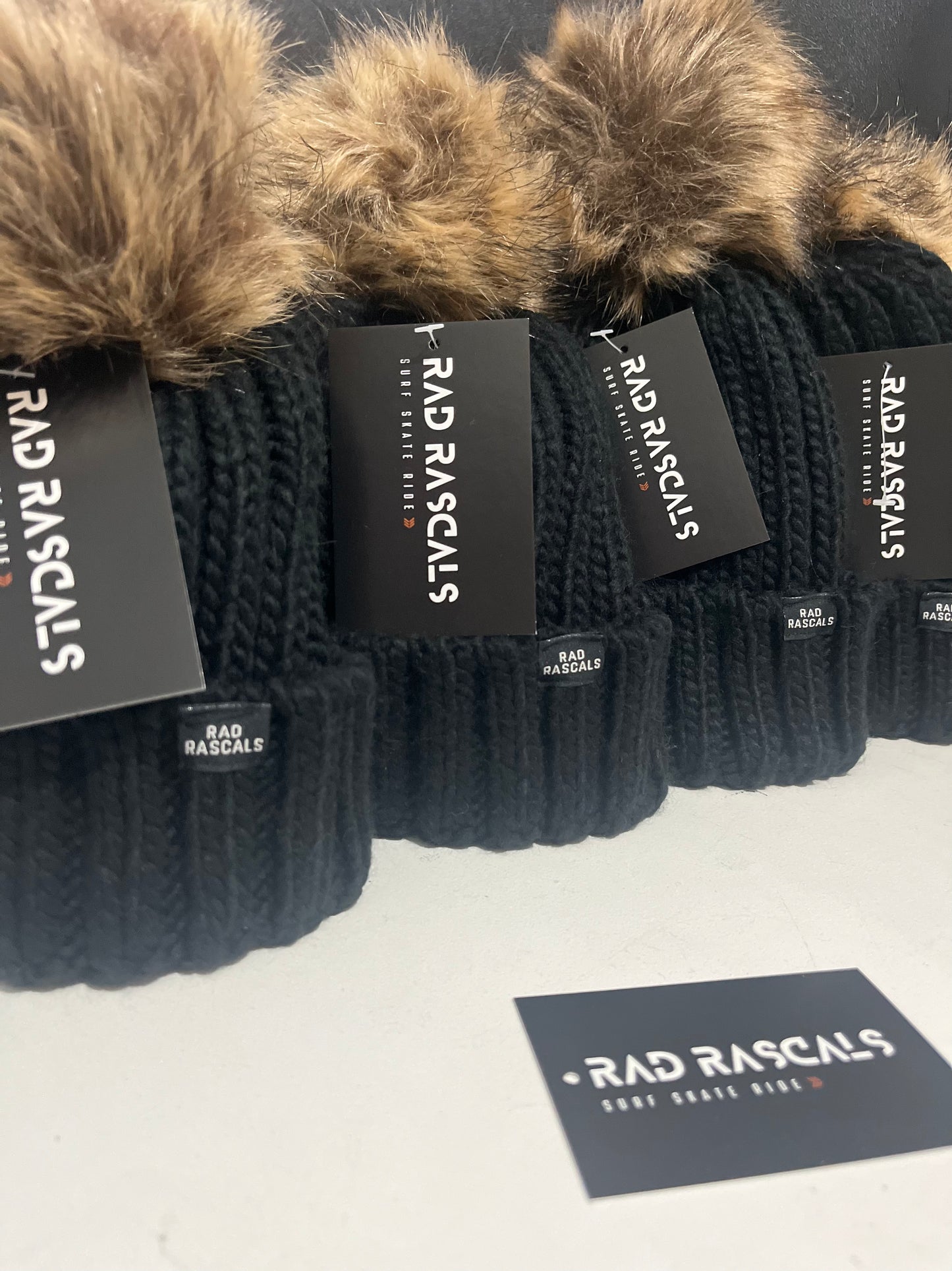 Chunky Pom Pom Black Beanie